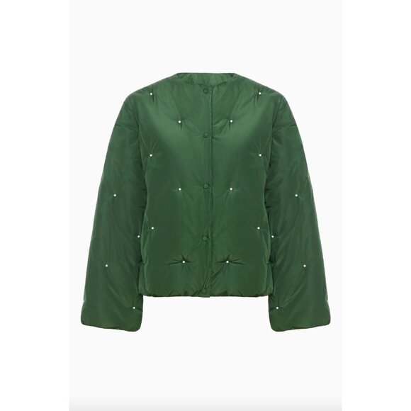 SLEEPER Puffer Jacket With Pearl Details Green Womens Size Small Medium - Picture 2 of 11